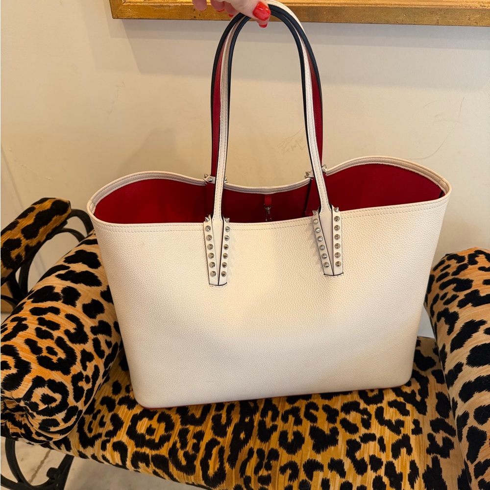 Christian Louboutin White and Red Studded Tote